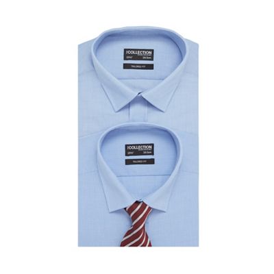 Pack of two blue patterned tailored fit shirts and tie set